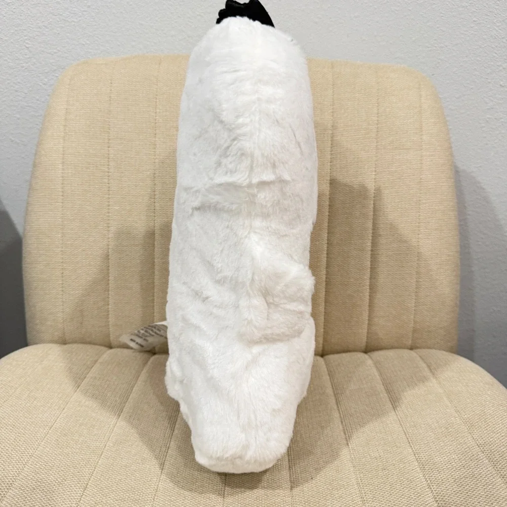 NEW Ghost Reading Book Fur Plush Pillow Halloween Book of Magic Bat Bow Decor